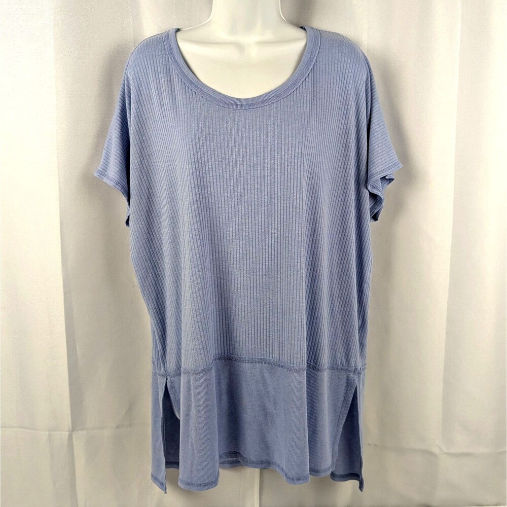 American Eagle Oversized Periwinkle Ribbed Hi-Low Scoop Neck Top Shirt Women's M